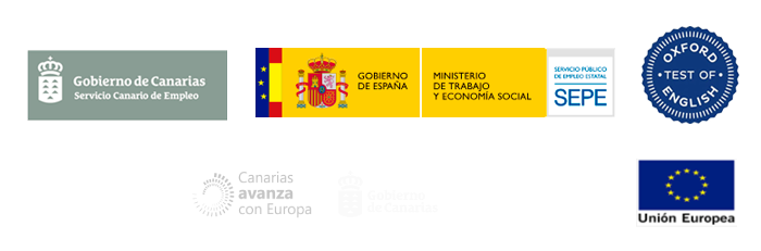 Gobierno de Canarias · Servicio Canario de Empleo, Gobierno de España · Ministerio de Trabajo y Economía Social (SEPE), Oxford Test of English, Canarias Avanza con Europa y Unión Europea